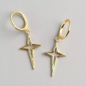 New 18K Gold Vermeil Sterling Silver 925 Star Cross Hoop Earrings set